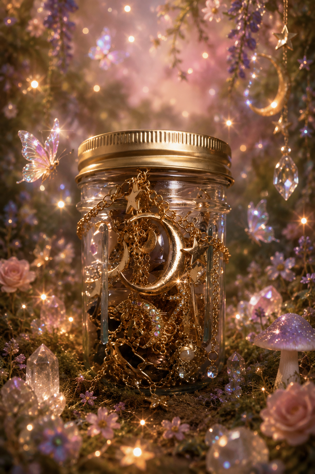 ☀️🌙 The Golden Celestial Glass Jar – 30+Pieces