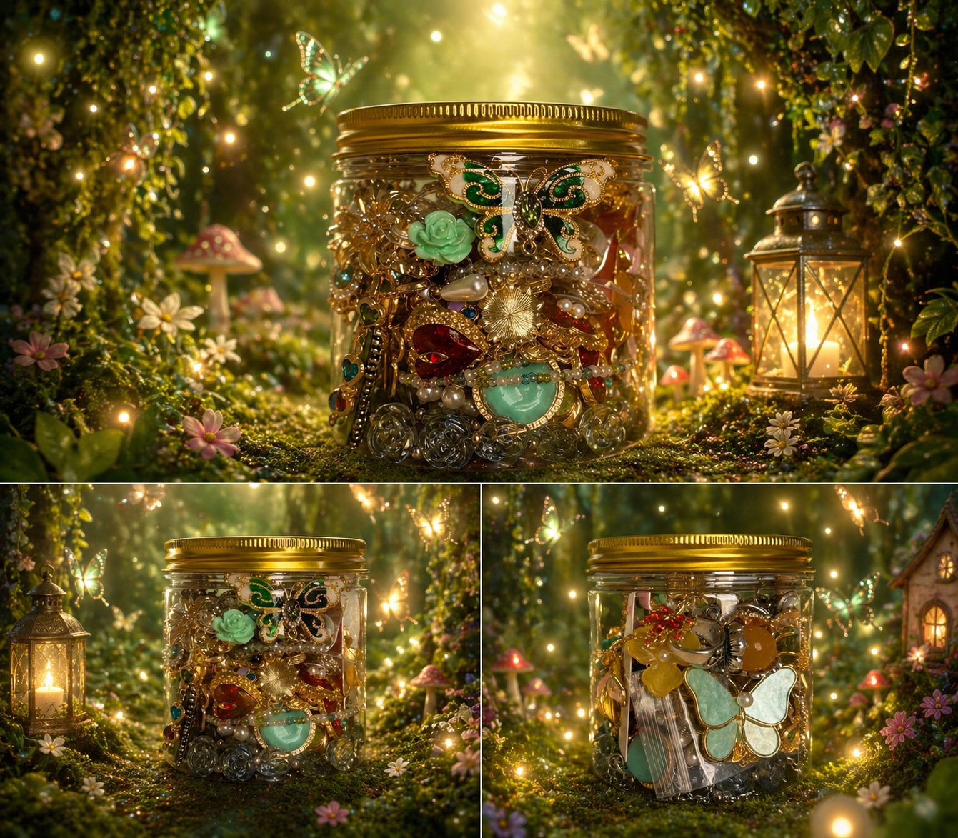 🦋✨ Pot à bijoux Jardin de papillons – Plus de 35 pièces (ton doré) 🌿
