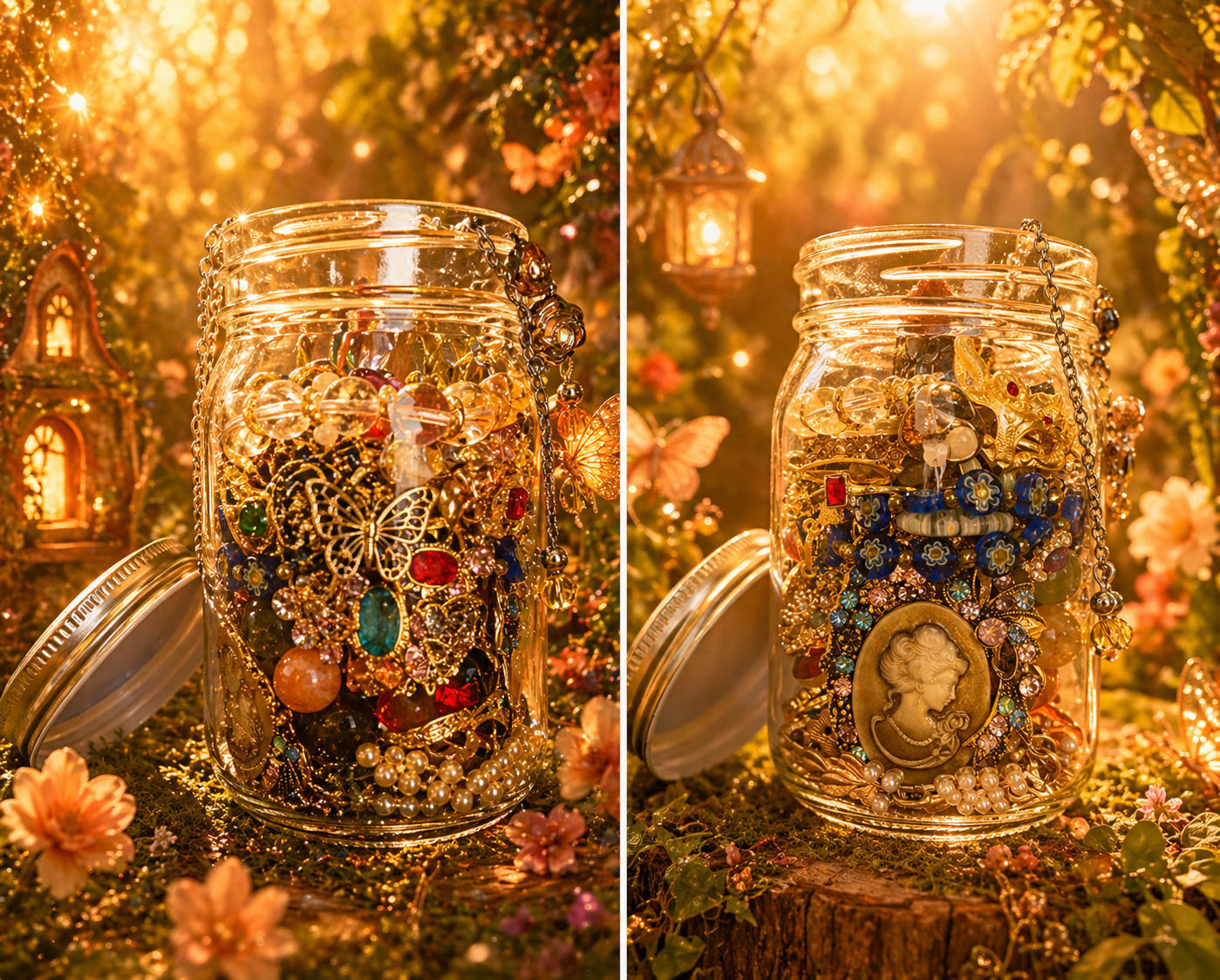 🧚 Jarre à bijoux enchantée – Plus de 40 pièces (avec de vrais cristaux dans une jarre en verre) 🧚