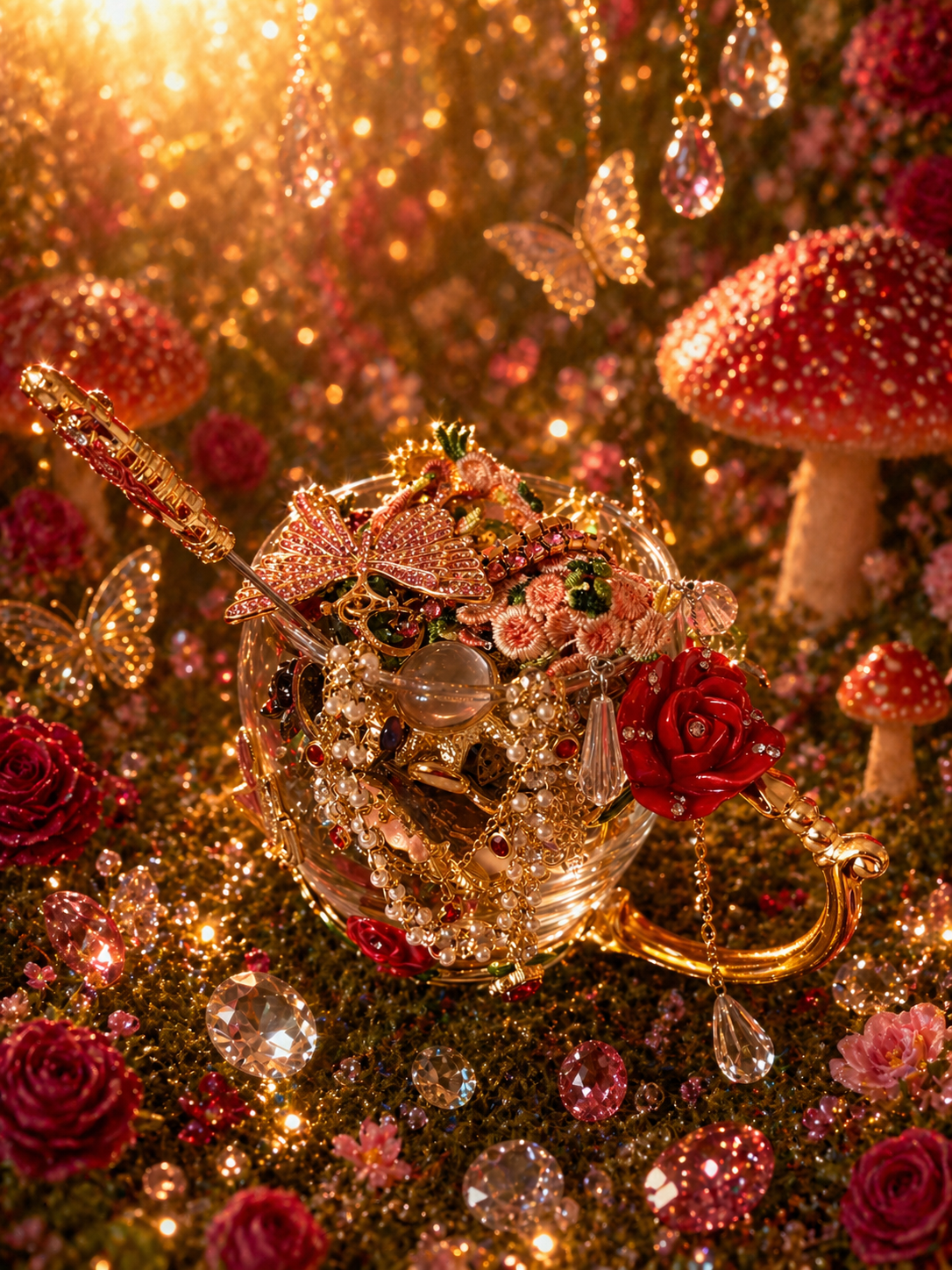 🌹🫖 Service à Thé Bijoux Féeriques Vintage – Plus de 30 pièces dans une Tasse à Thé en Cristal 🌿💛