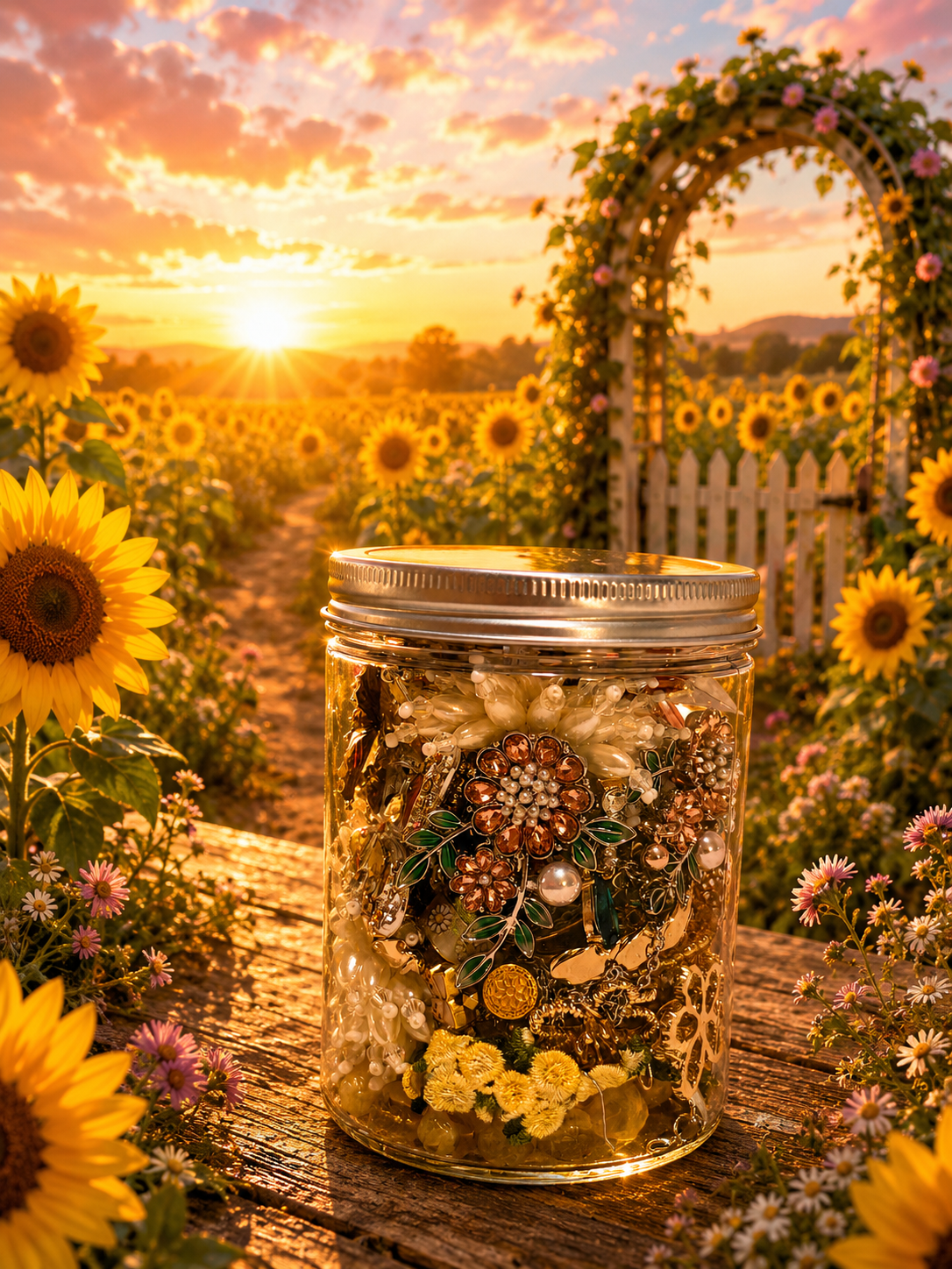 🌞 Summer Sunrise Fairy Garden Mystery Jewelry Jar | 35+ Pieces 🧚♀️✨