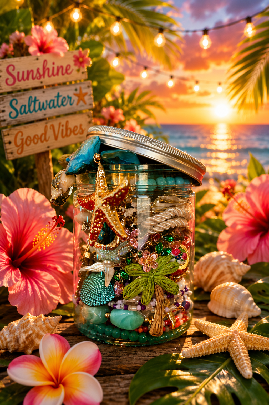 π΄βοΈ Tropical Summer Treasure Jewelry Jar β 40+ Pieces ππΊ