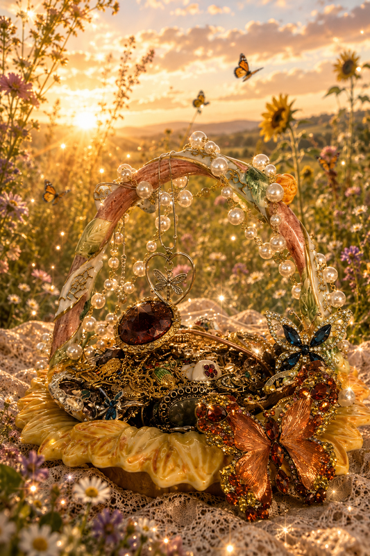 π§ββοΈπ» Sunflower Fairy Treasure Basket | 60+ Enchanted Vintage Jewelry Pieces & Woodland Charms