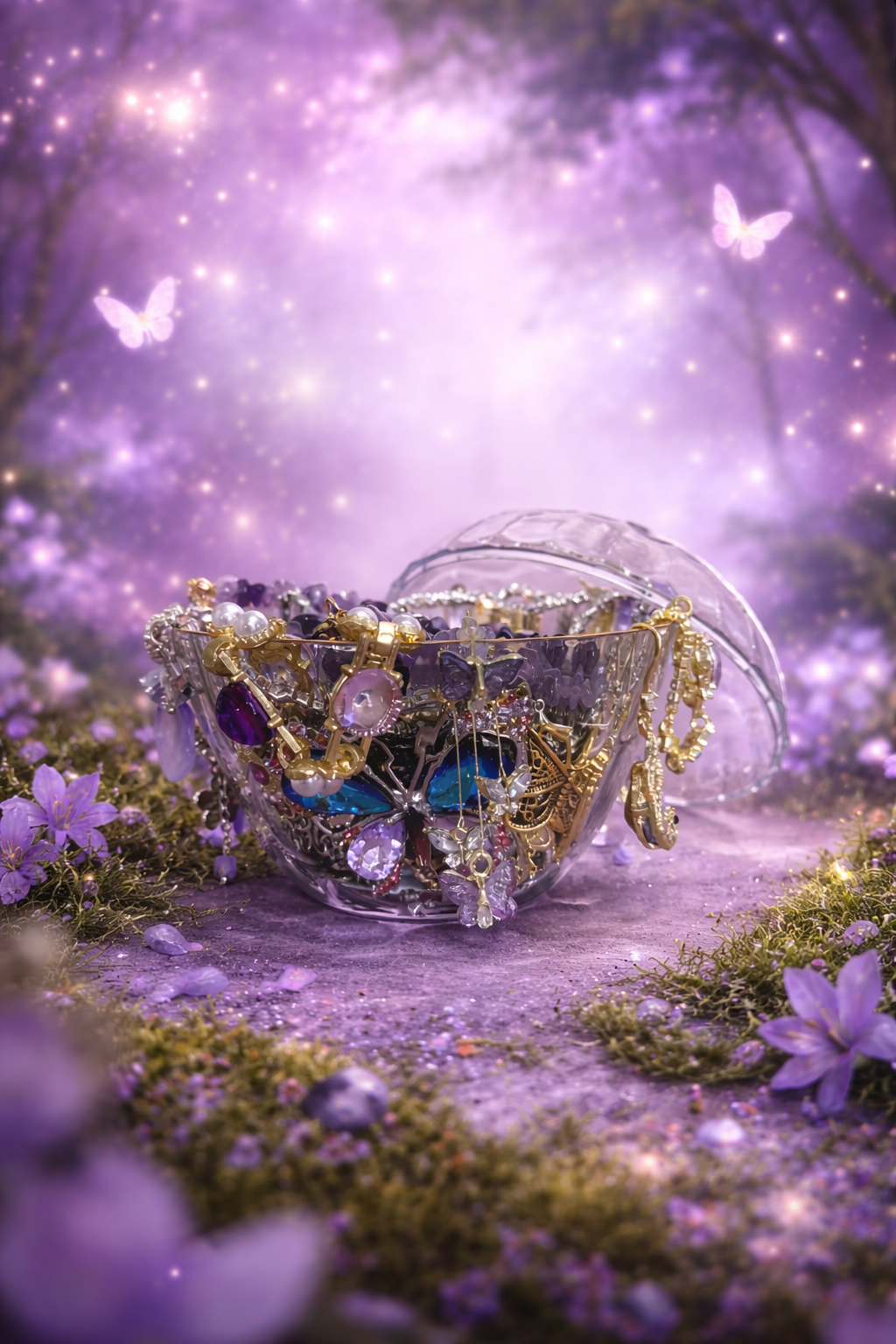 💜🌙 Pot à bijoux "Violette mystique" – Plus de 30 pièces ✨🧚‍♀️