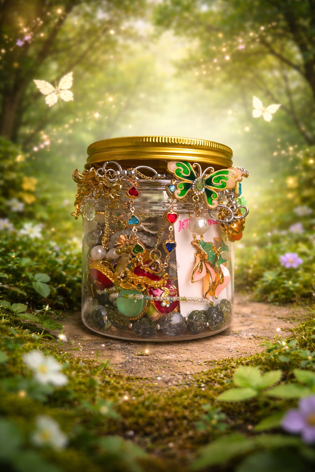 🦋✨ Pot à bijoux Jardin de papillons – Plus de 35 pièces (ton doré) 🌿
