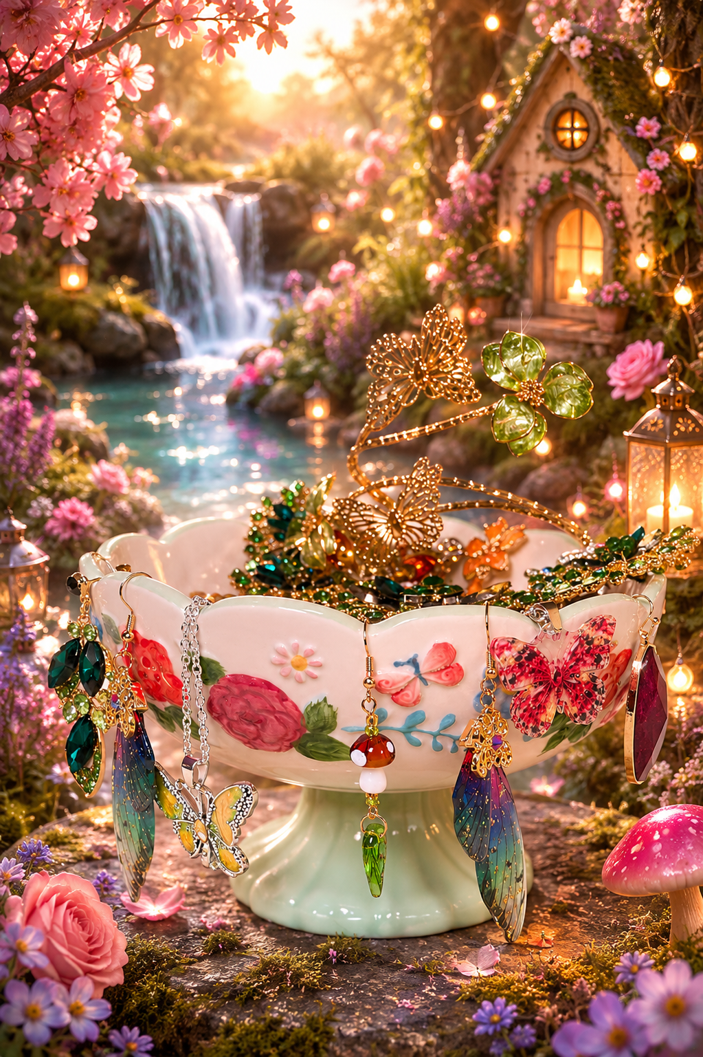 🍄 Fairy Cottage Treasure Bowl | 30+ Piece Mystery Jewelry Collection