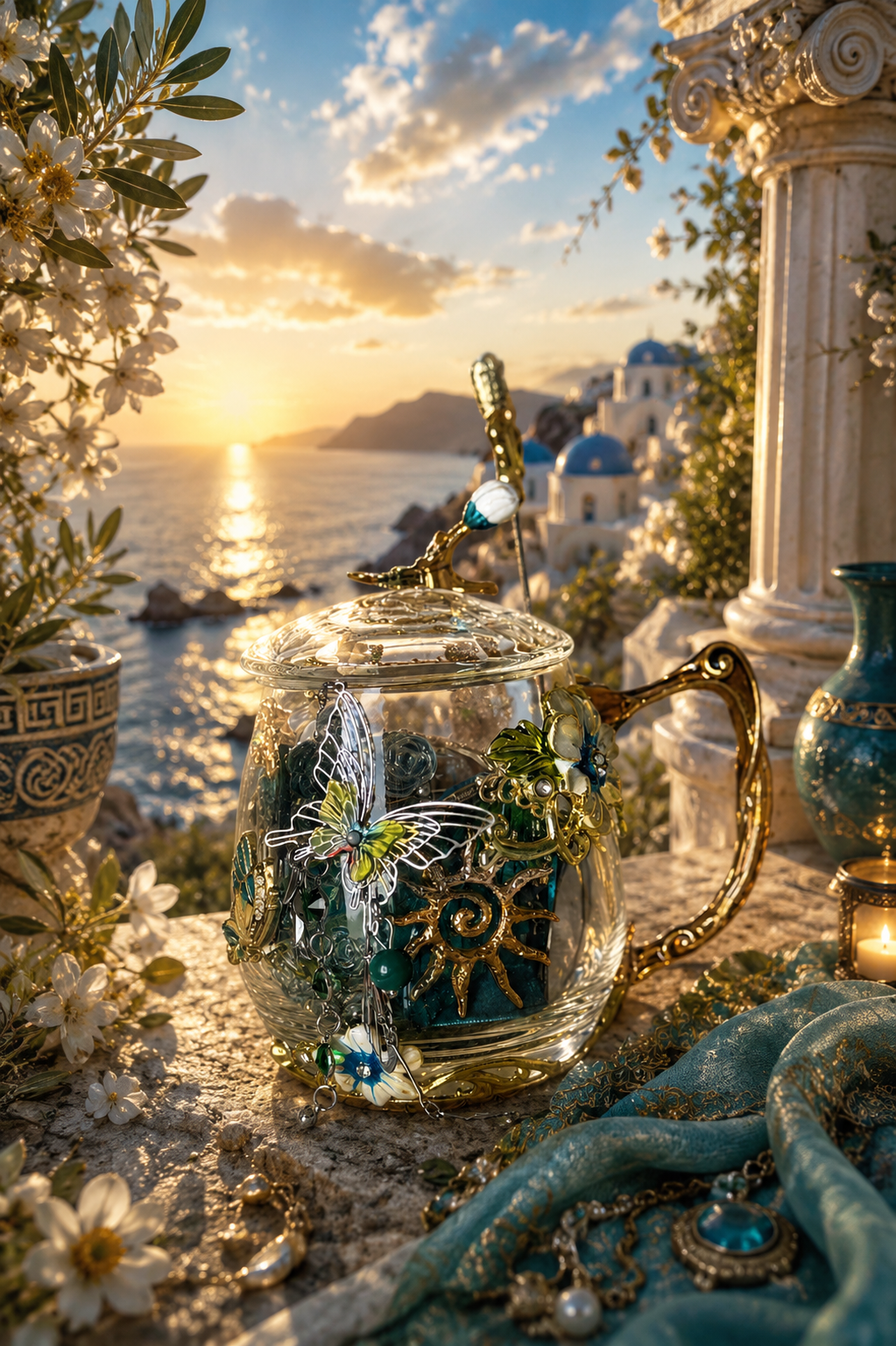 🩵 Aegean Fairy Mystery Jewelry Tea Cup | 25+ Pieces ✨