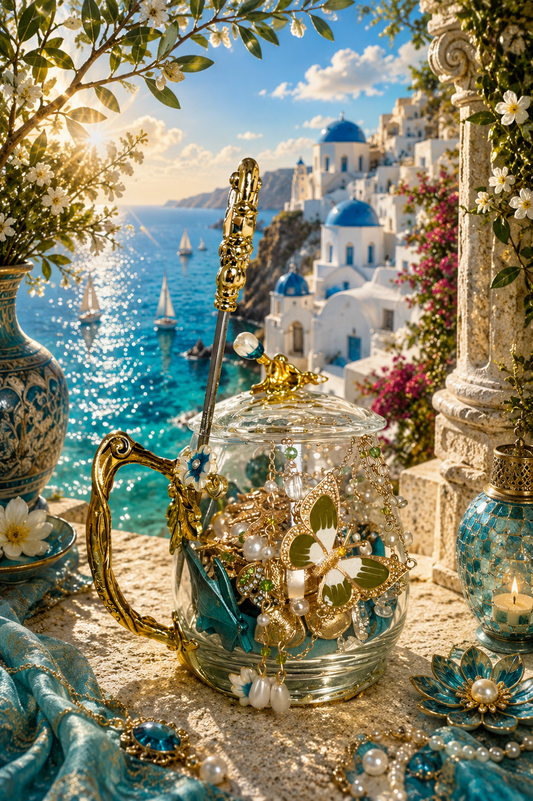 🩵 Aegean Fairy Mystery Jewelry Tea Cup | 25+ Pieces ✨