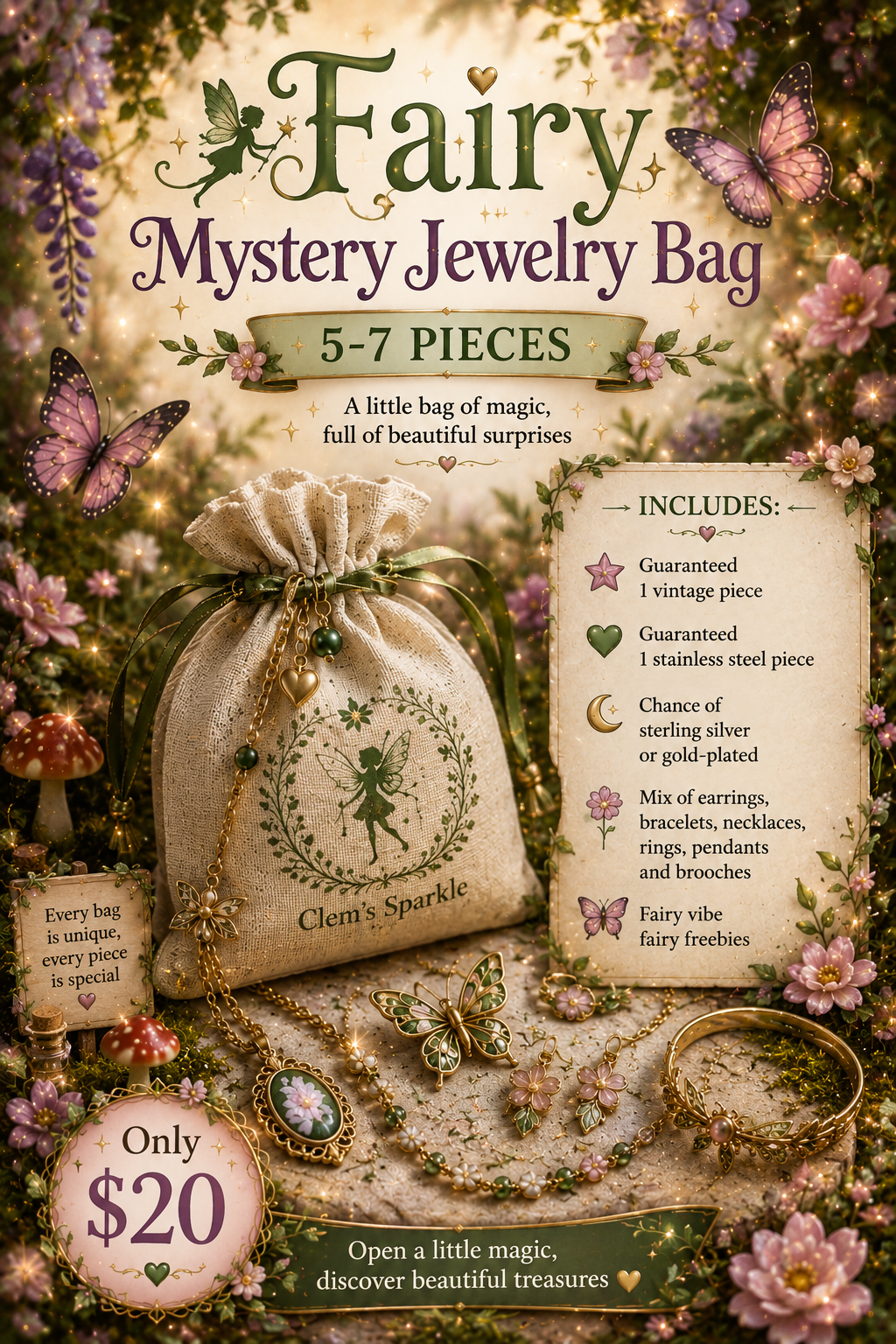 🧚✨ Fairy Mystery Jewelry Bag | 5–7 Pieces | $20