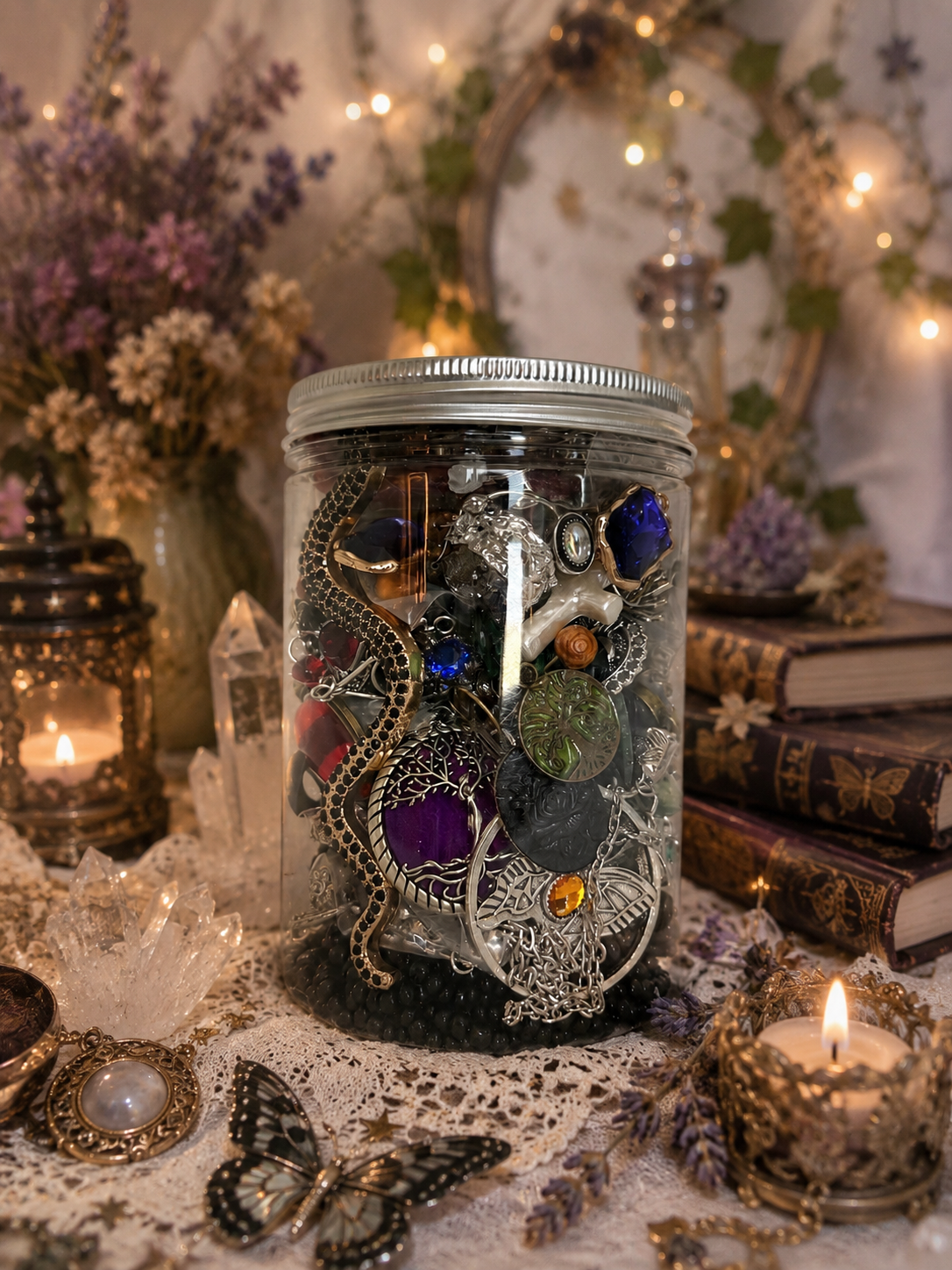 🌙 The Silver Witch's Treasure Jar | 45+ Mystical Jewelry Pieces
