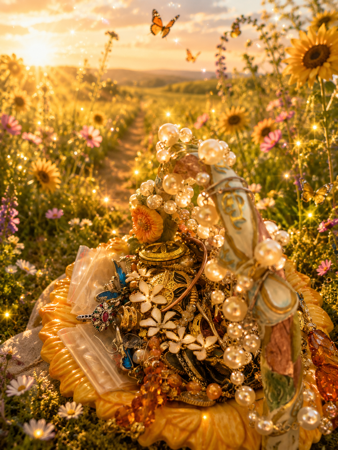 🧚‍♀️🌻 Sunflower Fairy Treasure Basket | 60+ Enchanted Vintage Jewelry Pieces & Woodland Charms