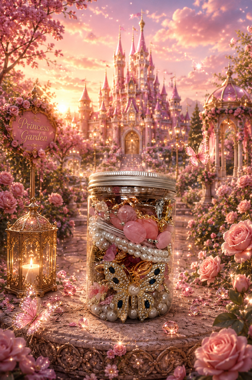 👑 Fairy Princess Treasure Jar – 50+ Pieces + Rosary 🩷✨