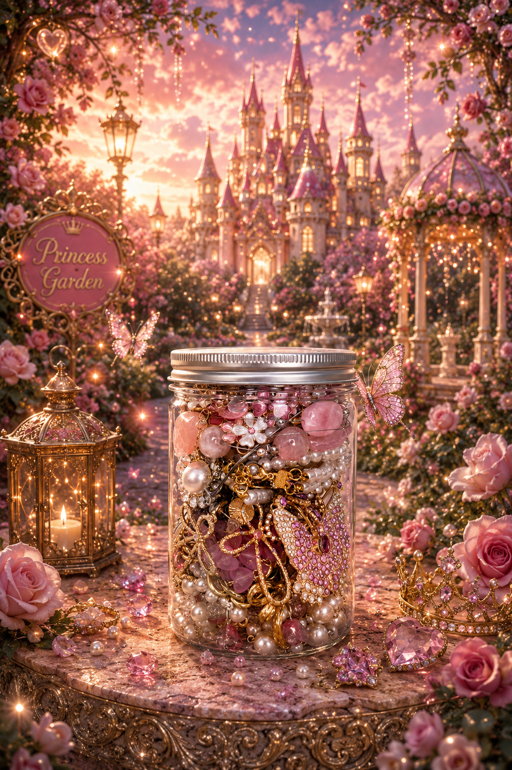 👑 Fairy Princess Treasure Jar – 50+ Pieces + Rosary 🩷✨