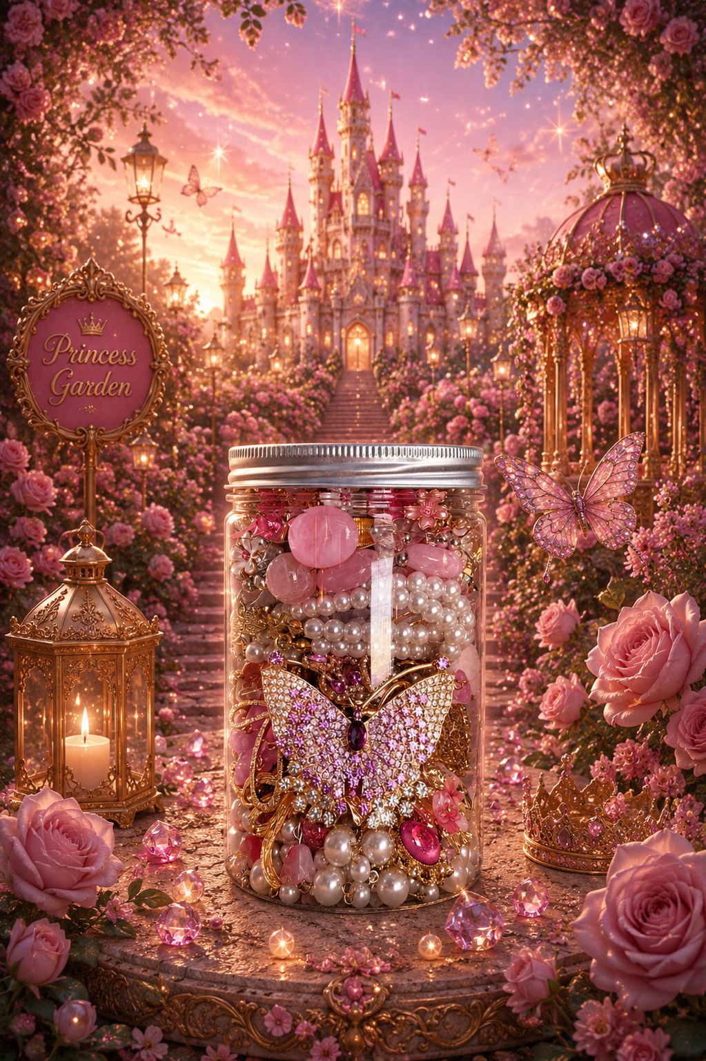 👑 Fairy Princess Treasure Jar – 50+ Pieces + Rosary 🩷✨