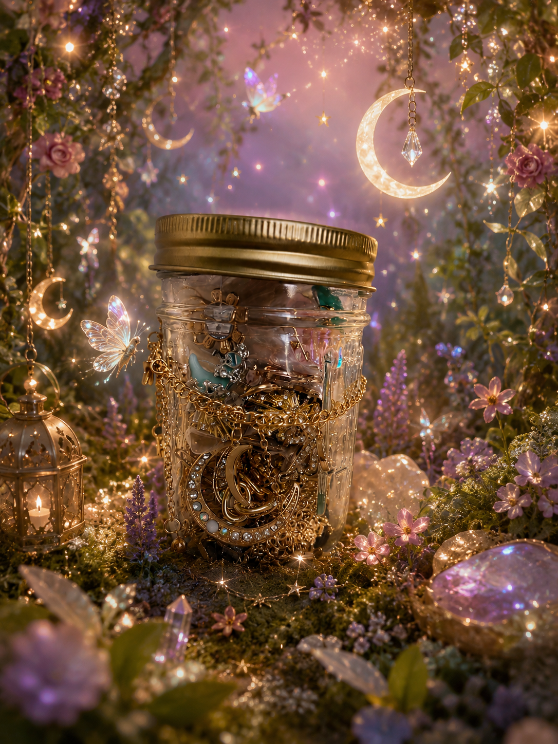 ☀️🌙 The Golden Celestial Glass Jar – 30+Pieces