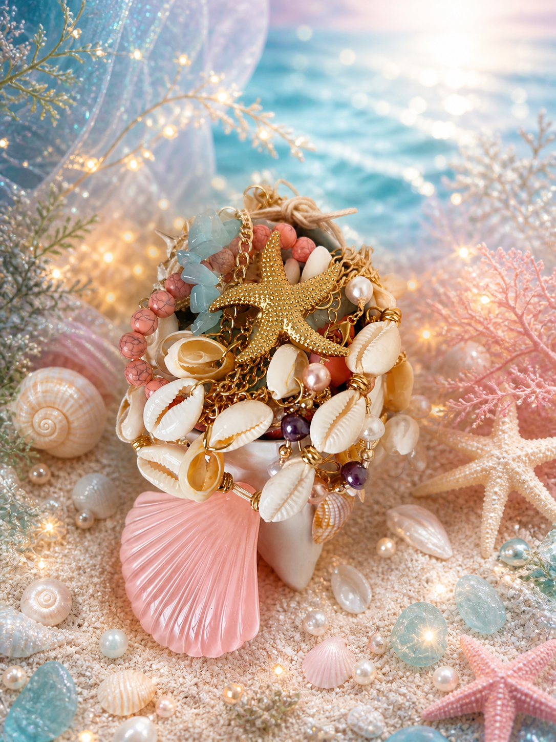 🐚🌊 Ocean Dream Shell Jewelry Jar – 20+ Pieces ✨🧜‍♀️