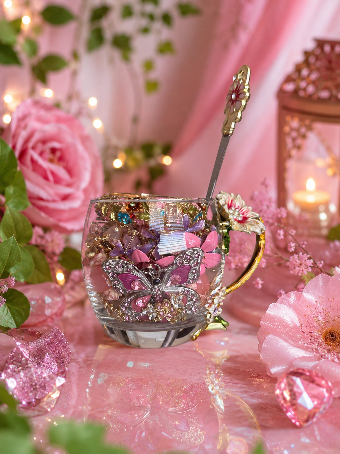 🌸 Secret Garden Jewelry Tea Cup 🌿 – 35+ Pieces + Sterling Silver 💍✨