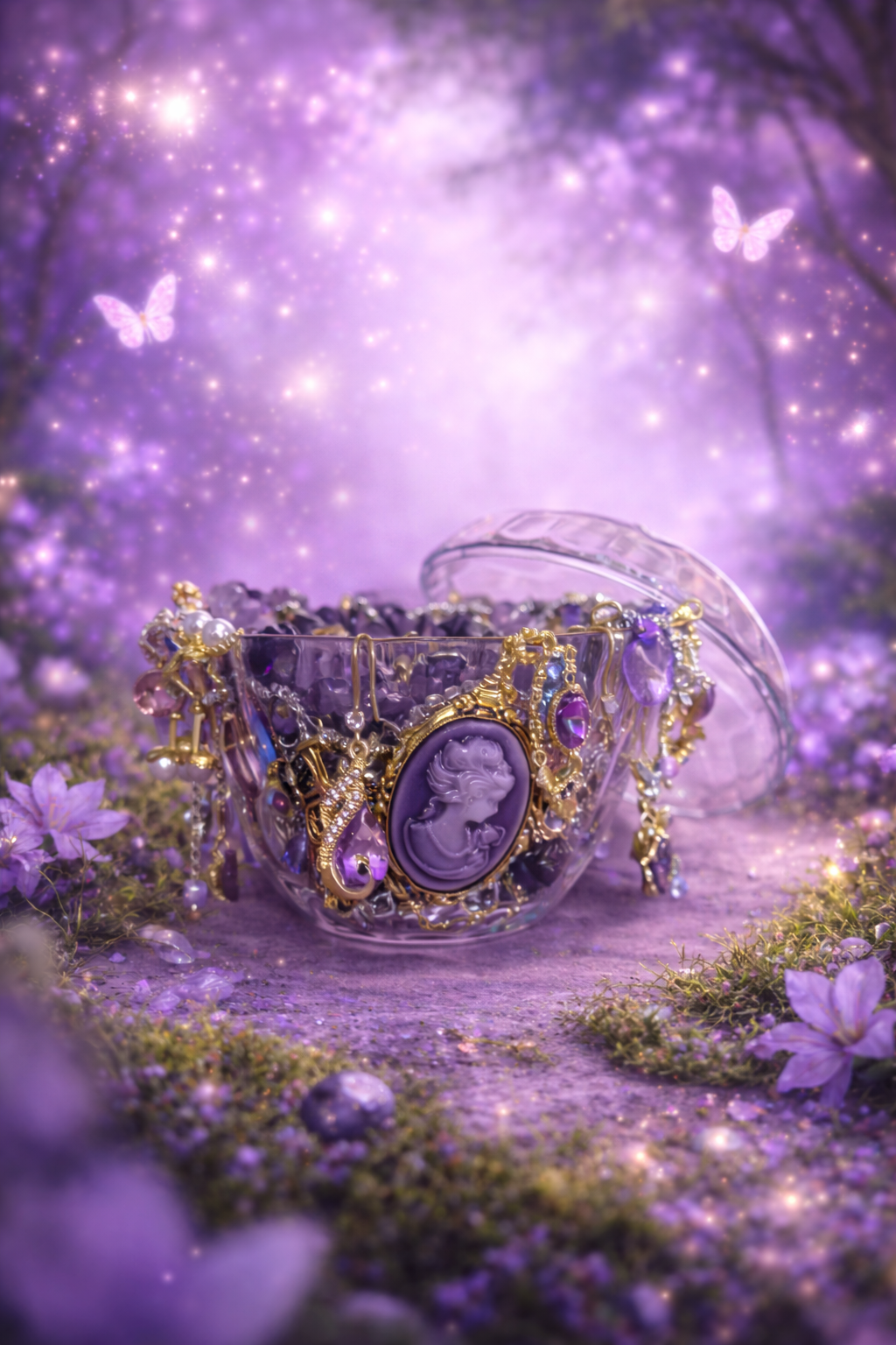💜🌙 Pot à bijoux "Violette mystique" – Plus de 30 pièces ✨🧚‍♀️