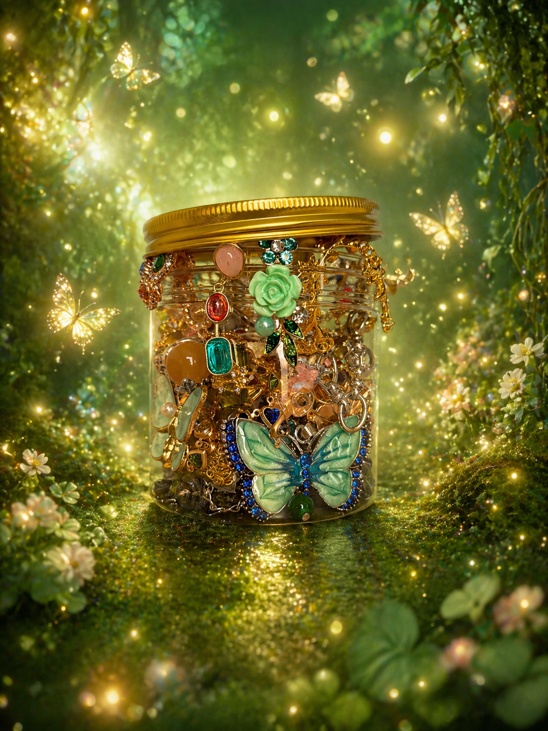 🦋✨ Pot à bijoux Jardin de papillons – Plus de 35 pièces (ton doré) 🌿