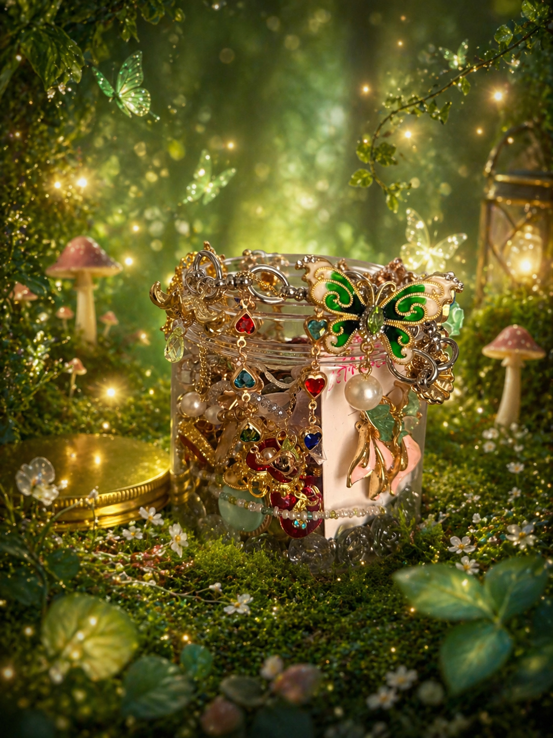 🦋✨ Pot à bijoux Jardin de papillons – Plus de 35 pièces (ton doré) 🌿