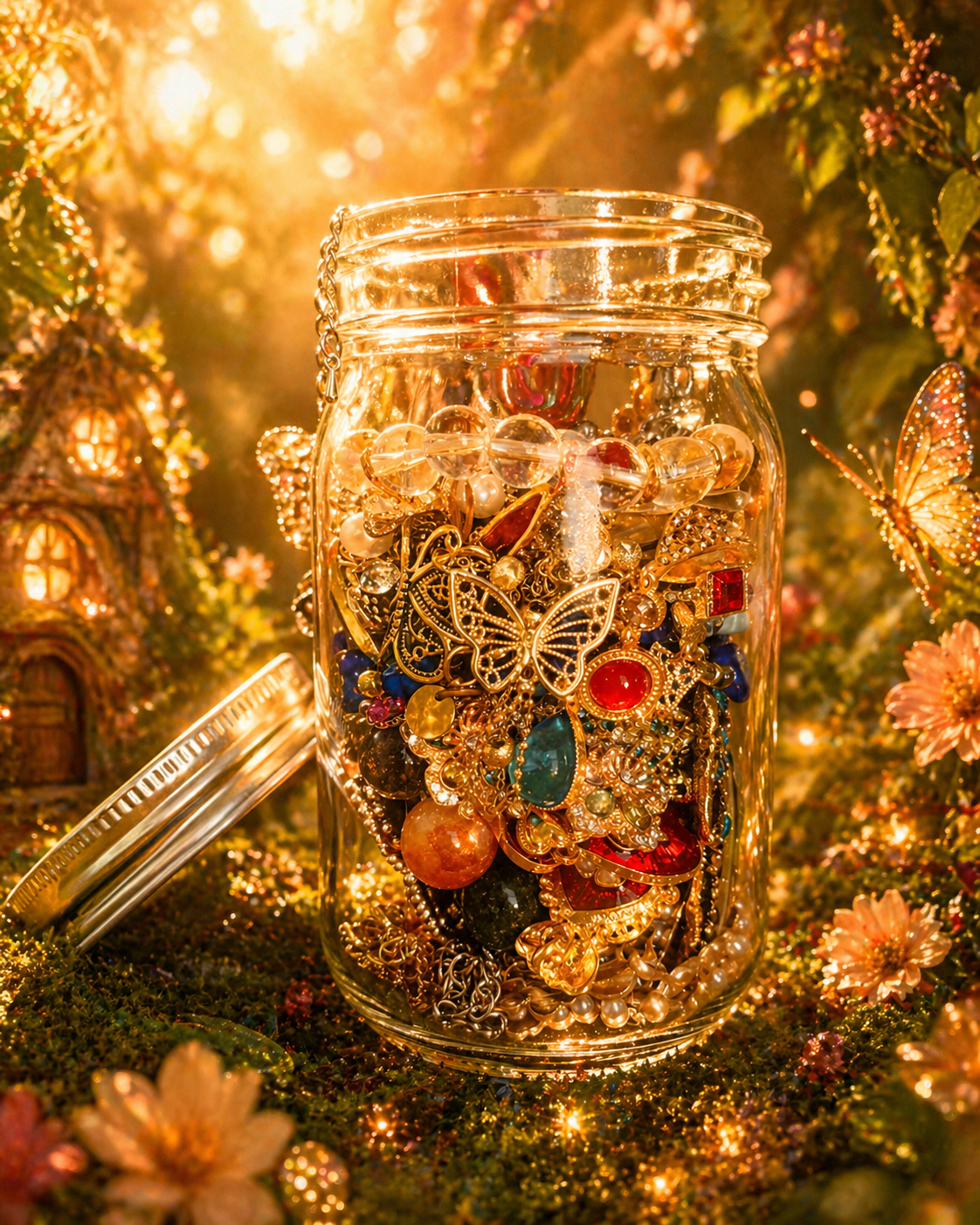 🧚 Jarre à bijoux enchantée – Plus de 40 pièces (avec de vrais cristaux dans une jarre en verre) 🧚