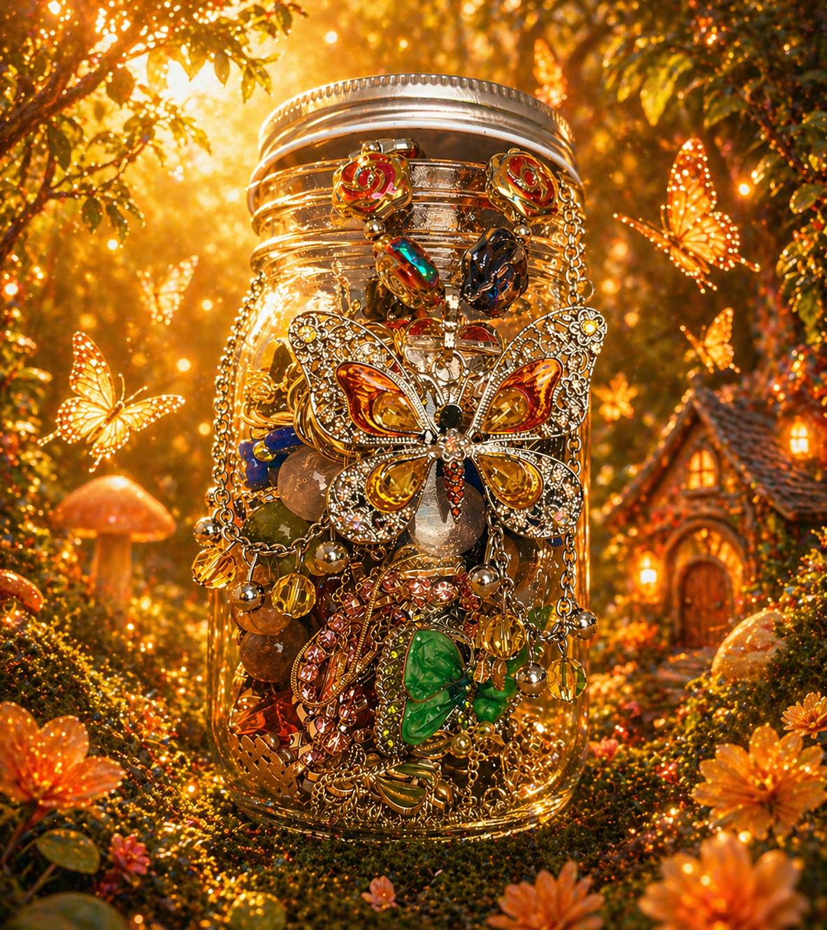 🧚 Jarre à bijoux enchantée – Plus de 40 pièces (avec de vrais cristaux dans une jarre en verre) 🧚