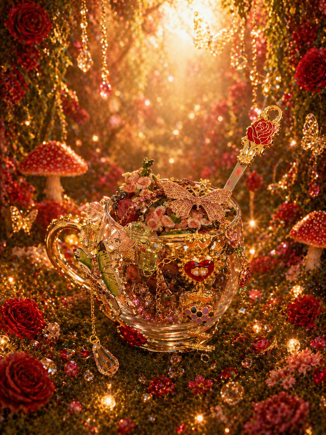 🌹🫖 Service à Thé Bijoux Féeriques Vintage – Plus de 30 pièces dans une Tasse à Thé en Cristal 🌿💛