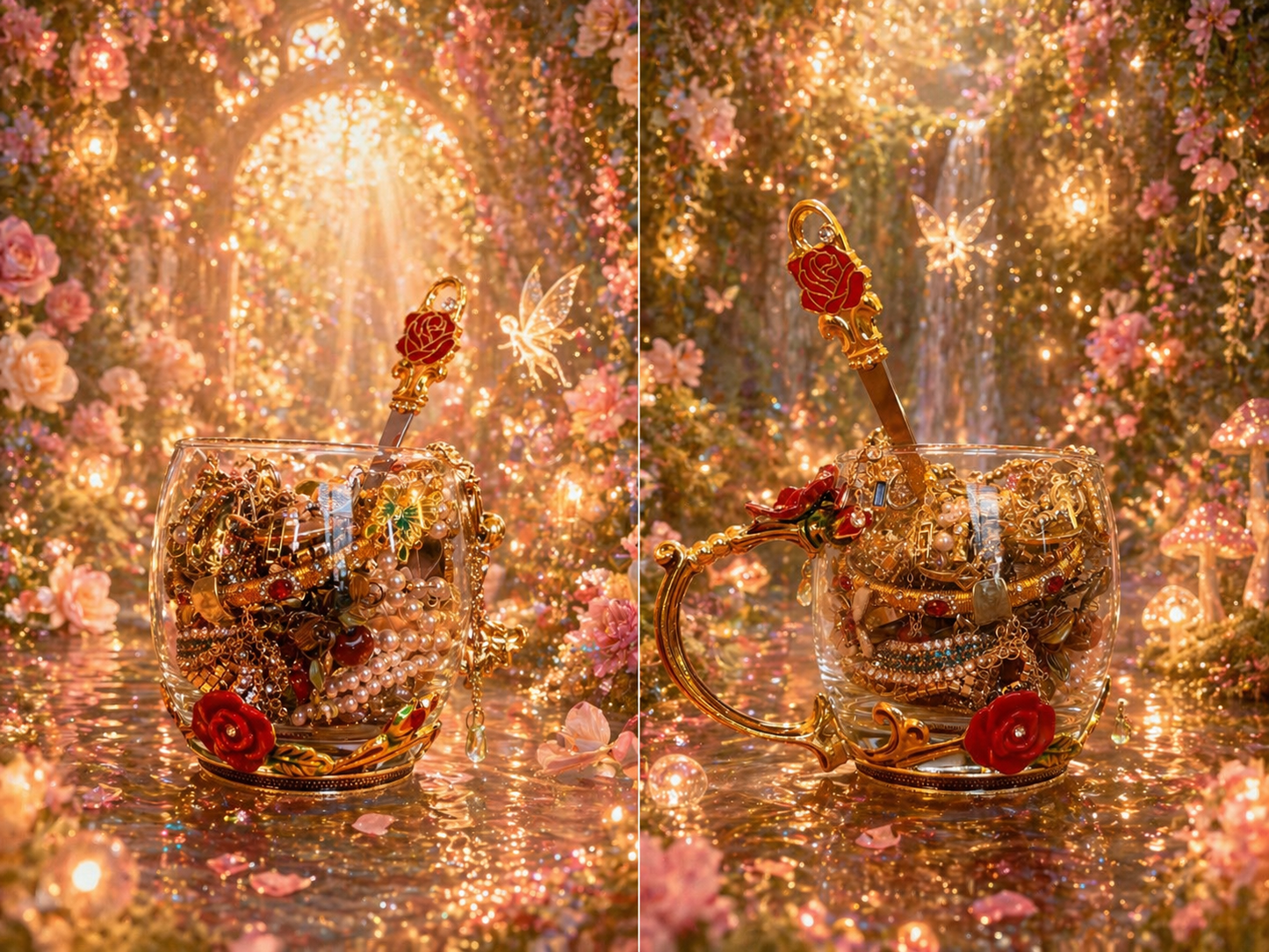 🌹🫖Ensemble de tasses à thé en cristal « Jardin des papillons » – Plus de 30 pièces (avec cuillère) ✨