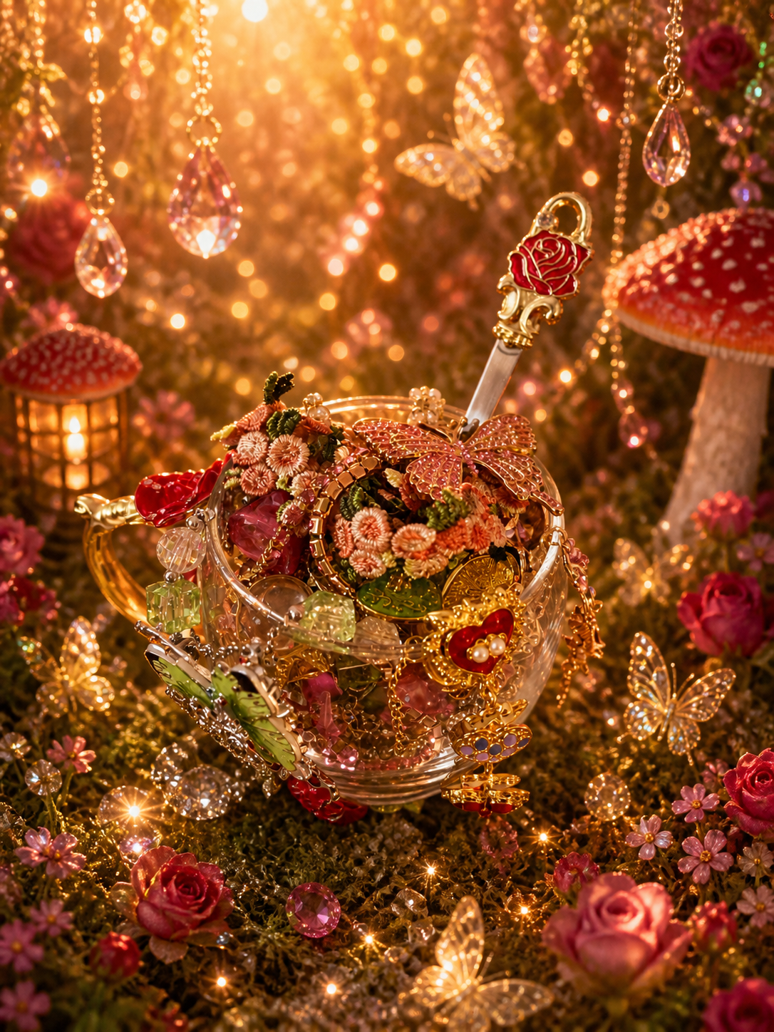 🌹🫖 Service à Thé Bijoux Féeriques Vintage – Plus de 30 pièces dans une Tasse à Thé en Cristal 🌿💛
