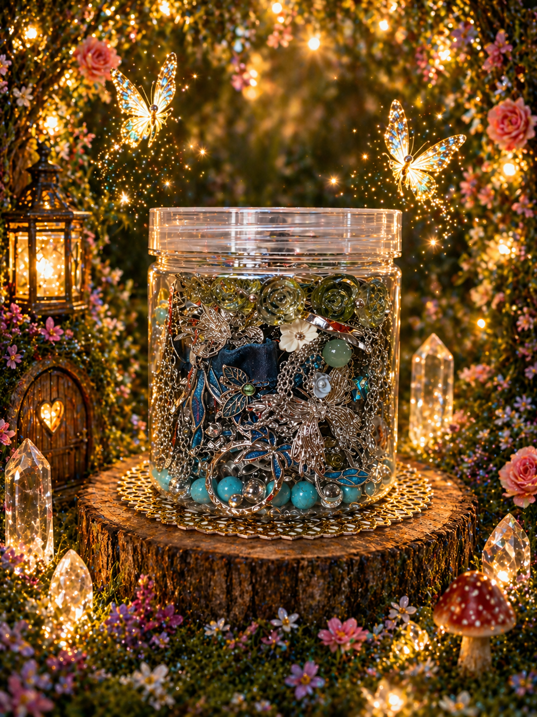 💙🦋 Pot à bijoux Fée de la Forêt Bleue – Plus de 30 pièces argentées ✨