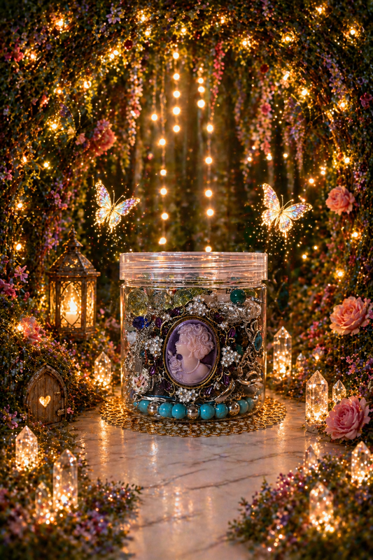 💙🦋 Blue Forest Fairy Jewelry Jar – 30+ Silver-Tone Pieces ✨