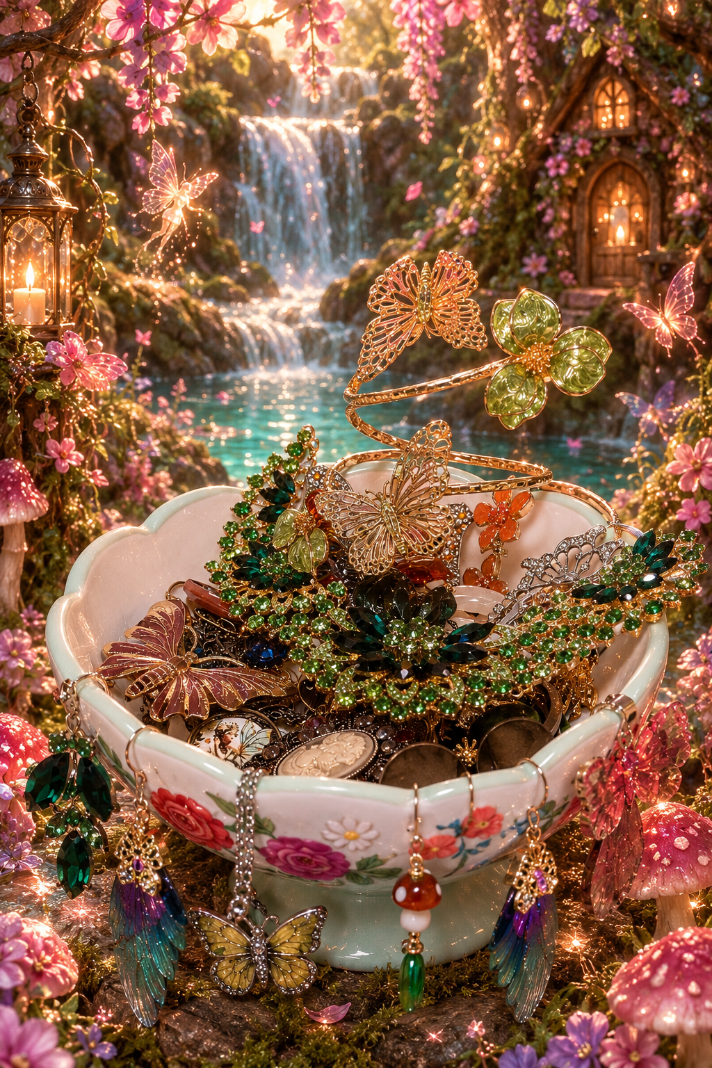 🍄 Fairy Cottage Treasure Bowl | 30+ Piece Mystery Jewelry Collection