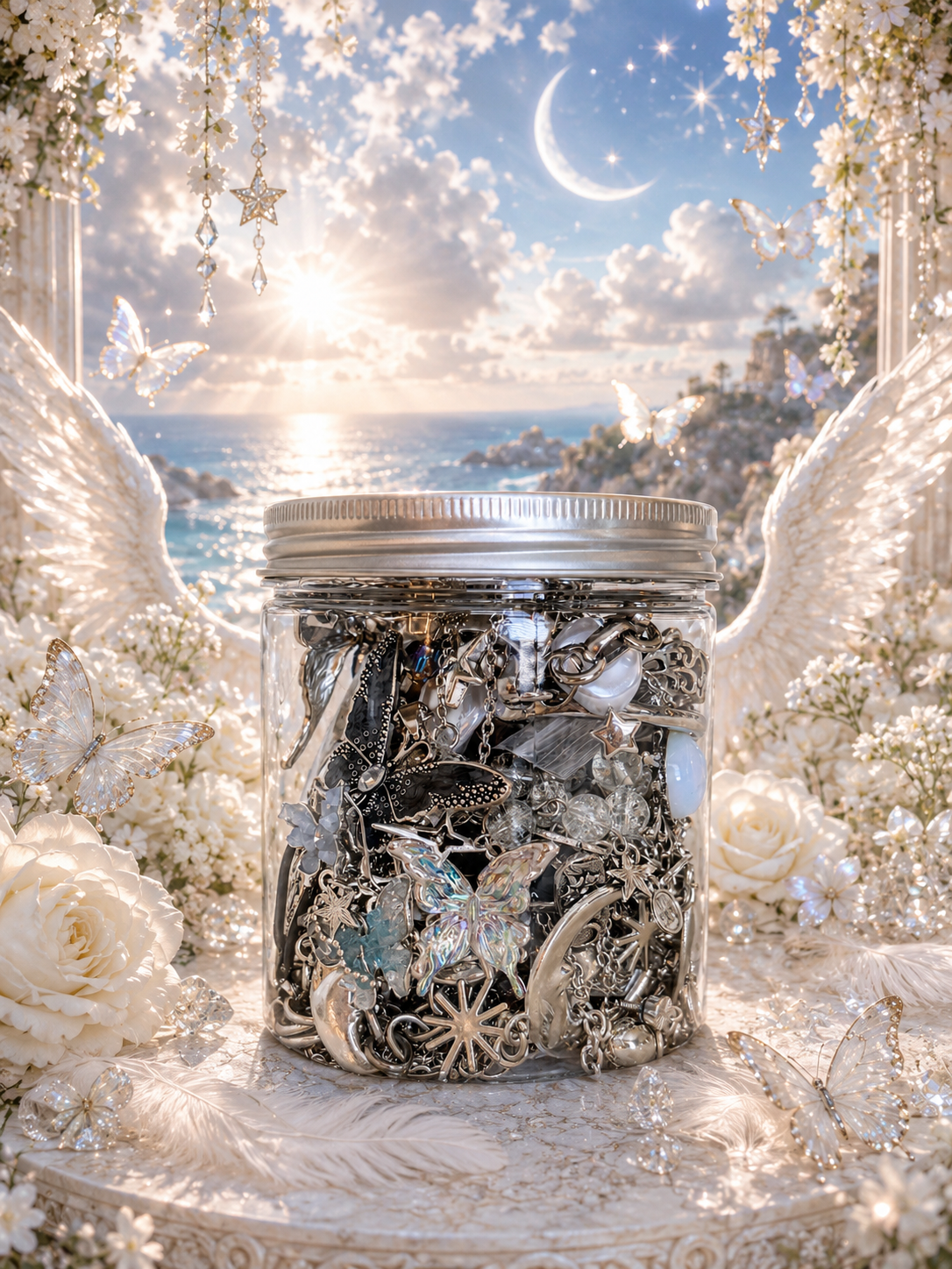 🦋 Silver Moon Fairy Jewelry Jar 🌙