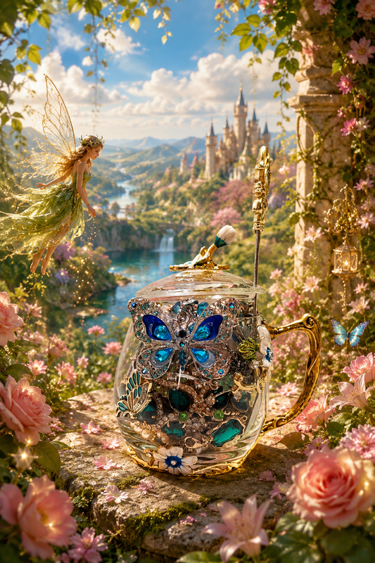 🧚‍♀️ Fairy Garden Princess Mystery Jewelry Tea Cup 🌿✨