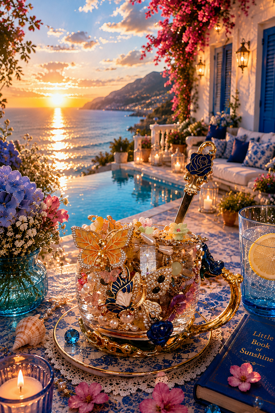 🦋🌊 Enchanted Summer Keepsake Jewelry Jar – 30+ Pieces ✨💙