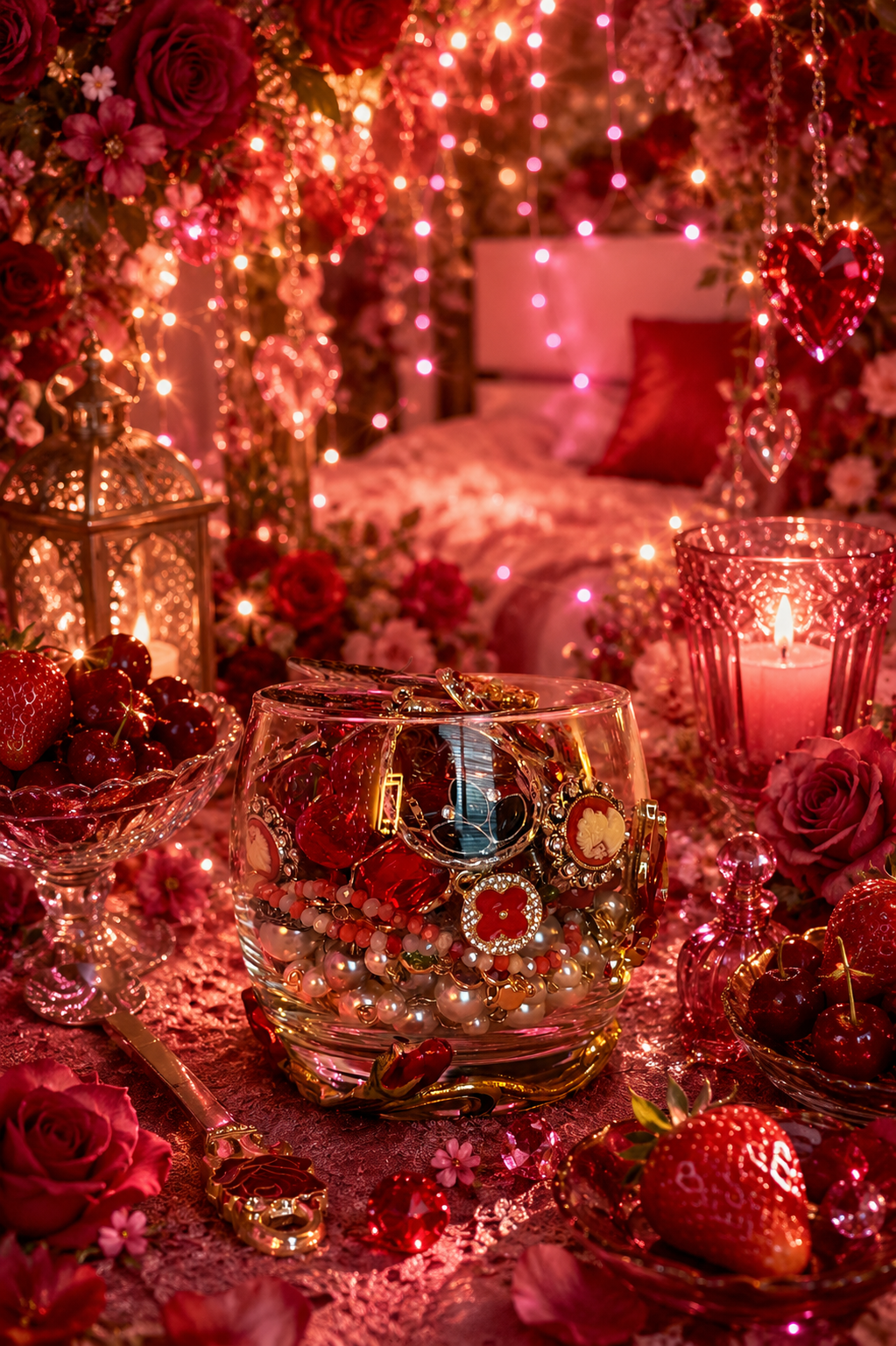 🍒 Red Fairy Mystery Jewelry Tea Cup | 25+ Sparkly Treasures ❤️🖤✨