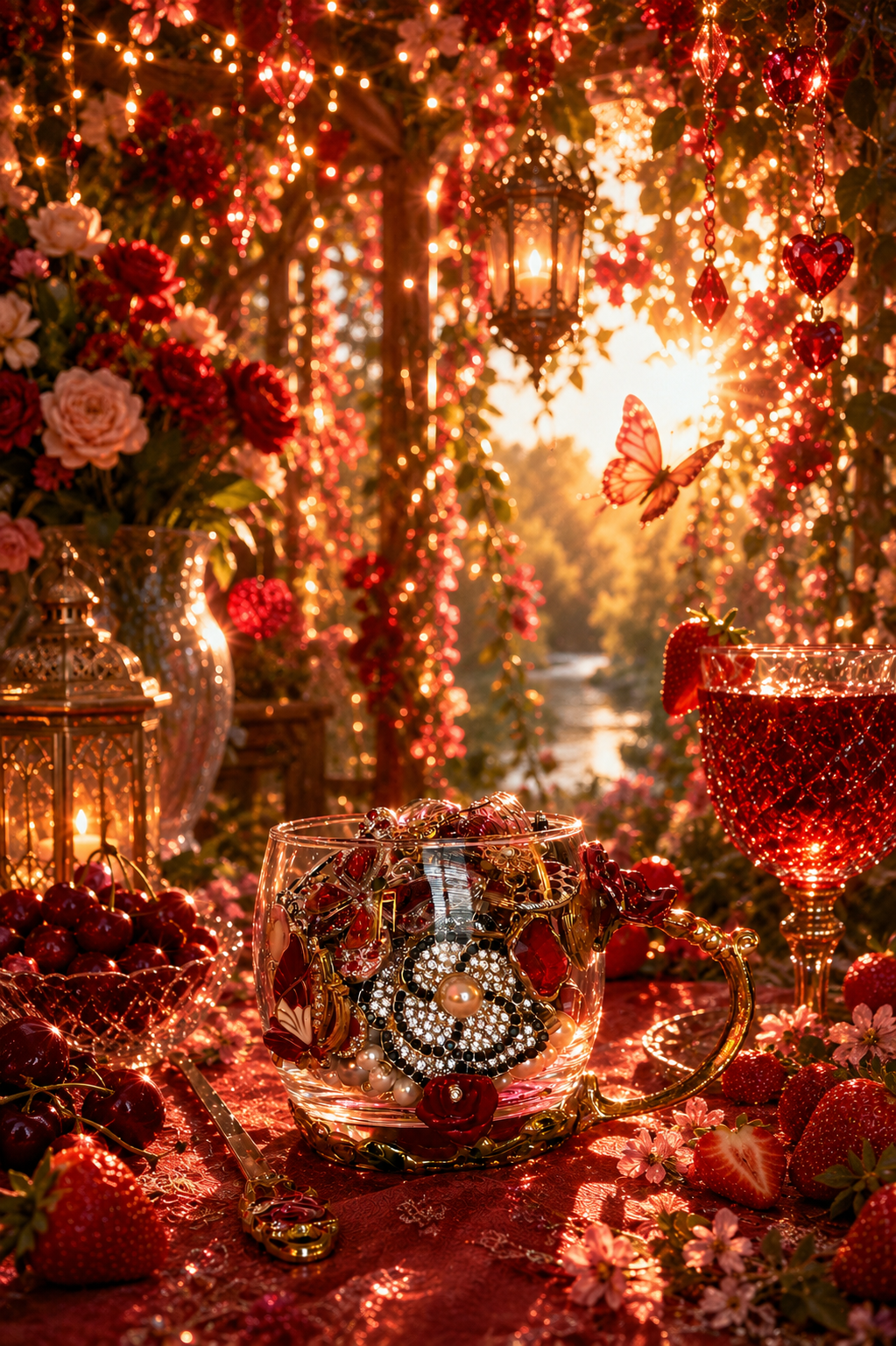 🍒 Red Fairy Mystery Jewelry Tea Cup | 25+ Sparkly Treasures ❤️🖤✨