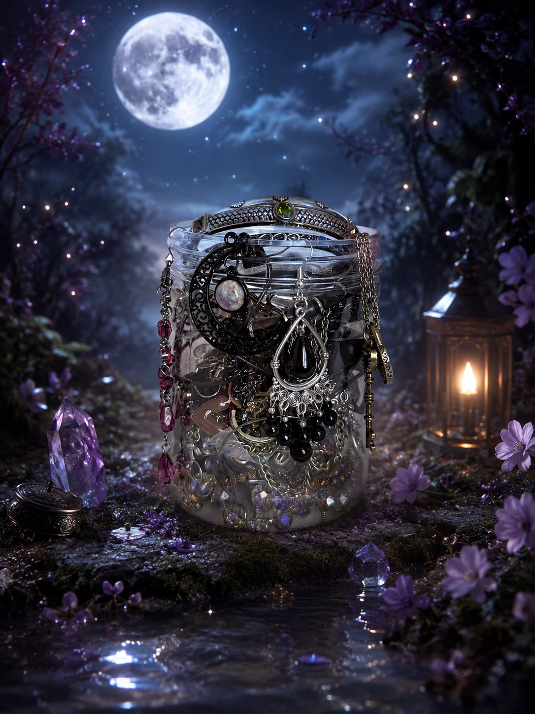 🕯️Moonlit Witch Jewelry Jar 🌙 – 40+ Pieces