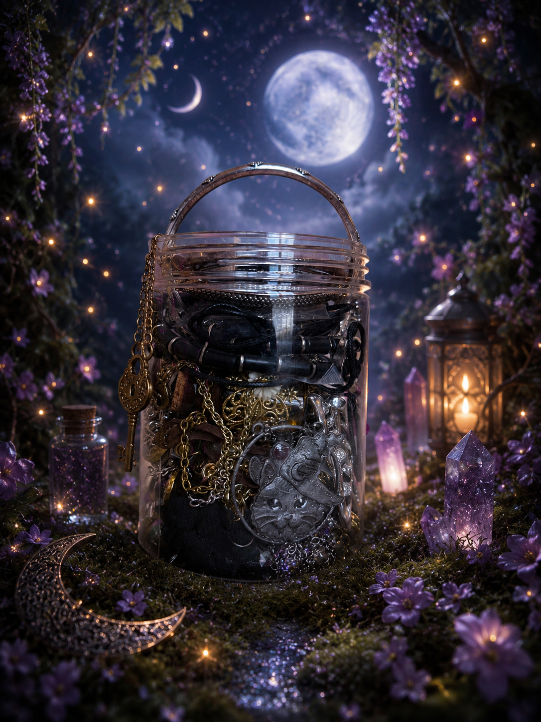 🕯️Moonlit Witch Jewelry Jar 🌙 – 40+ Pieces