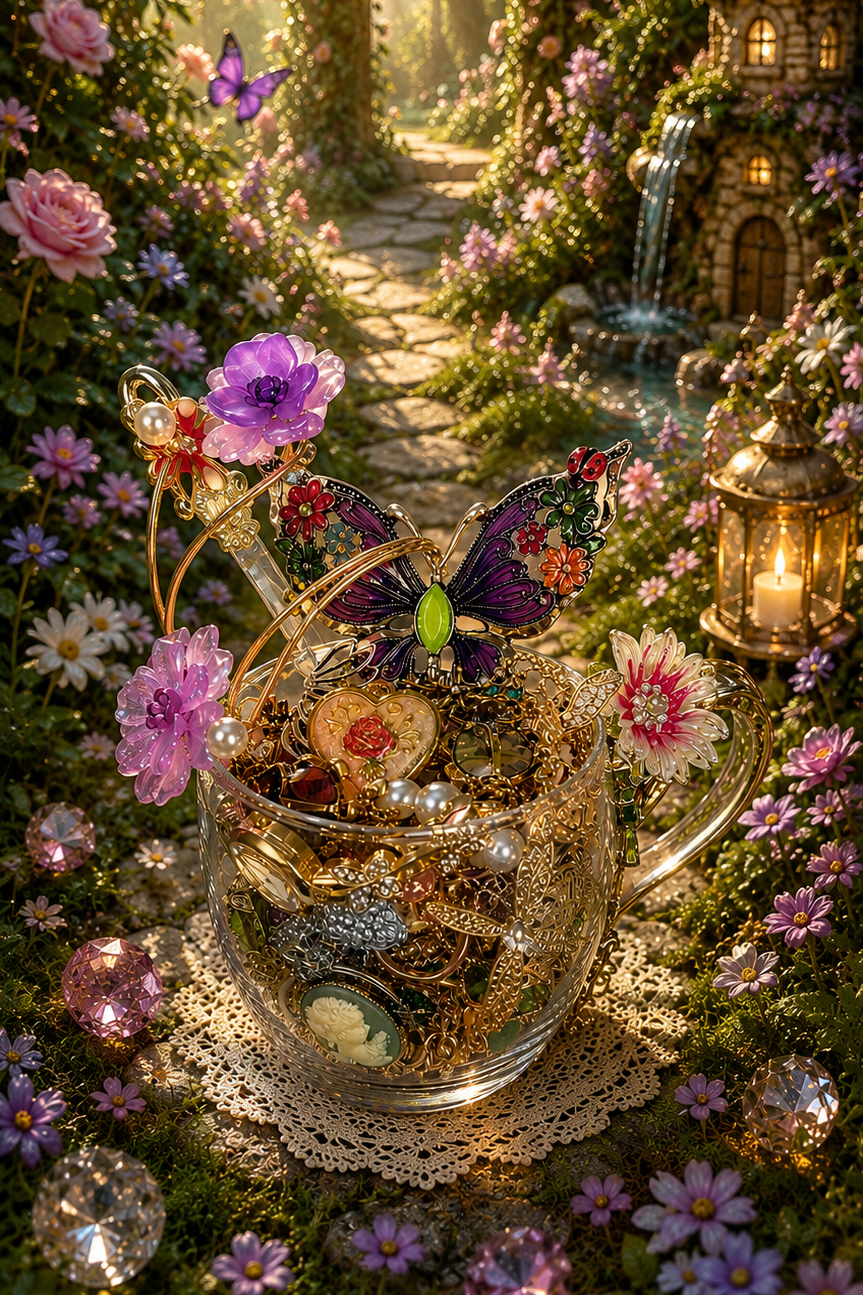 🧚Enchanted Forest Treasure Tea Cup – 40+ Pieces🌿✨