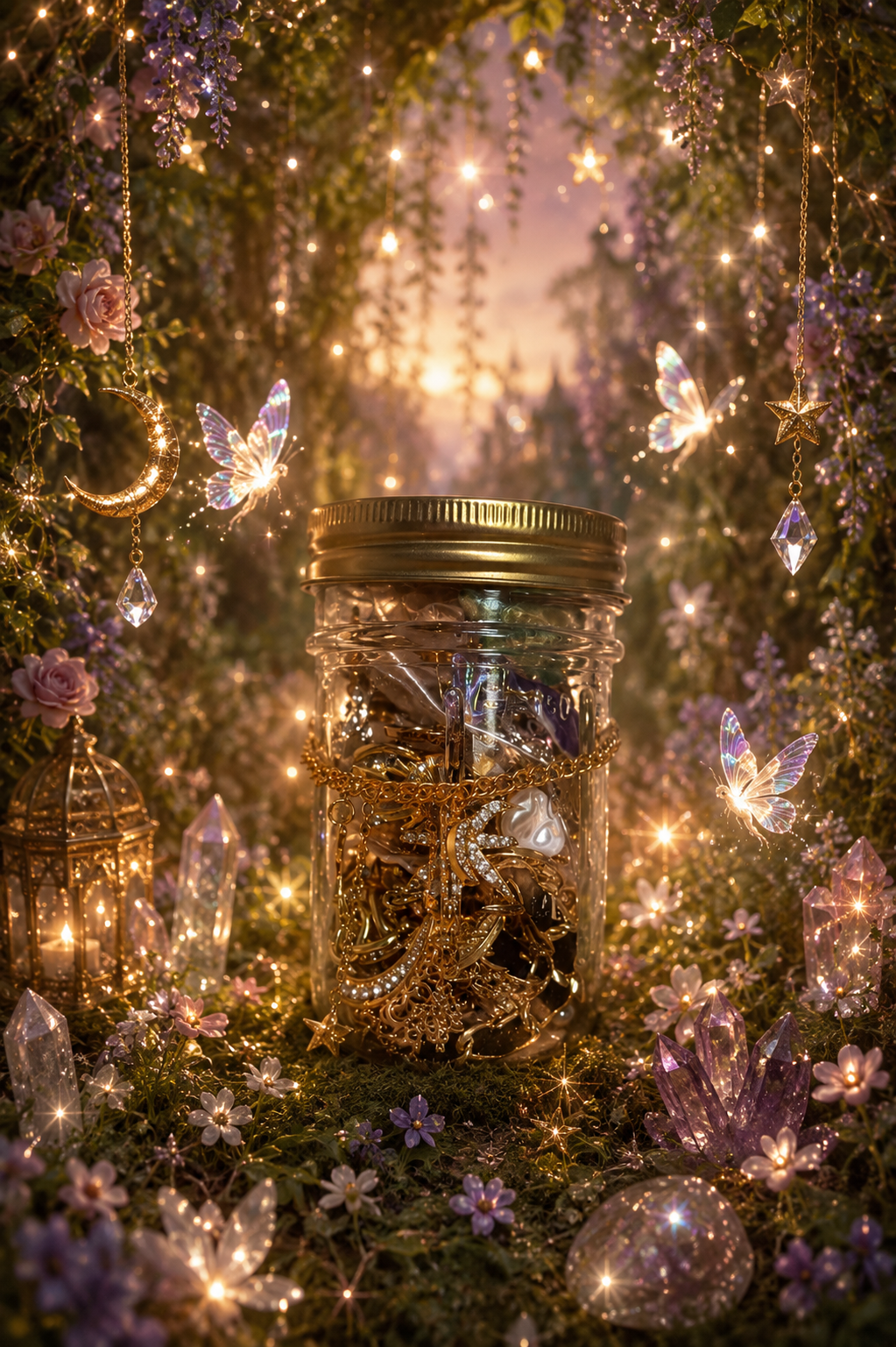 ☀️🌙 The Golden Celestial Glass Jar – 30+Pieces