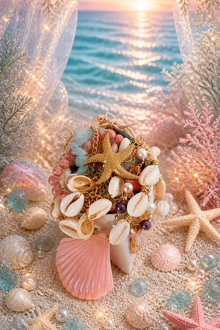 🐚🌊 Ocean Dream Shell Jewelry Jar – 20+ Pieces ✨🧜‍♀️