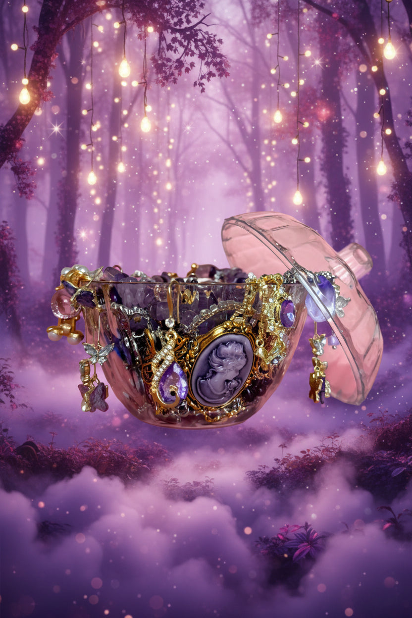 💜🌙 Pot à bijoux "Violette mystique" – Plus de 30 pièces ✨🧚‍♀️