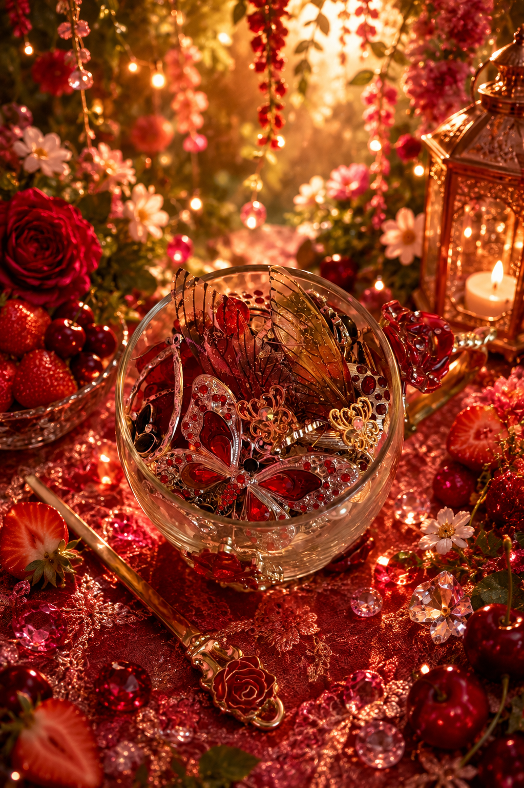 🍒 Red Fairy Mystery Jewelry Tea Cup | 25+ Sparkly Treasures ❤️🖤✨