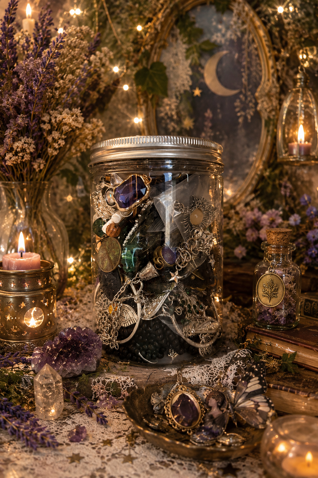 🌙 The Silver Witch's Treasure Jar | 45+ Mystical Jewelry Pieces